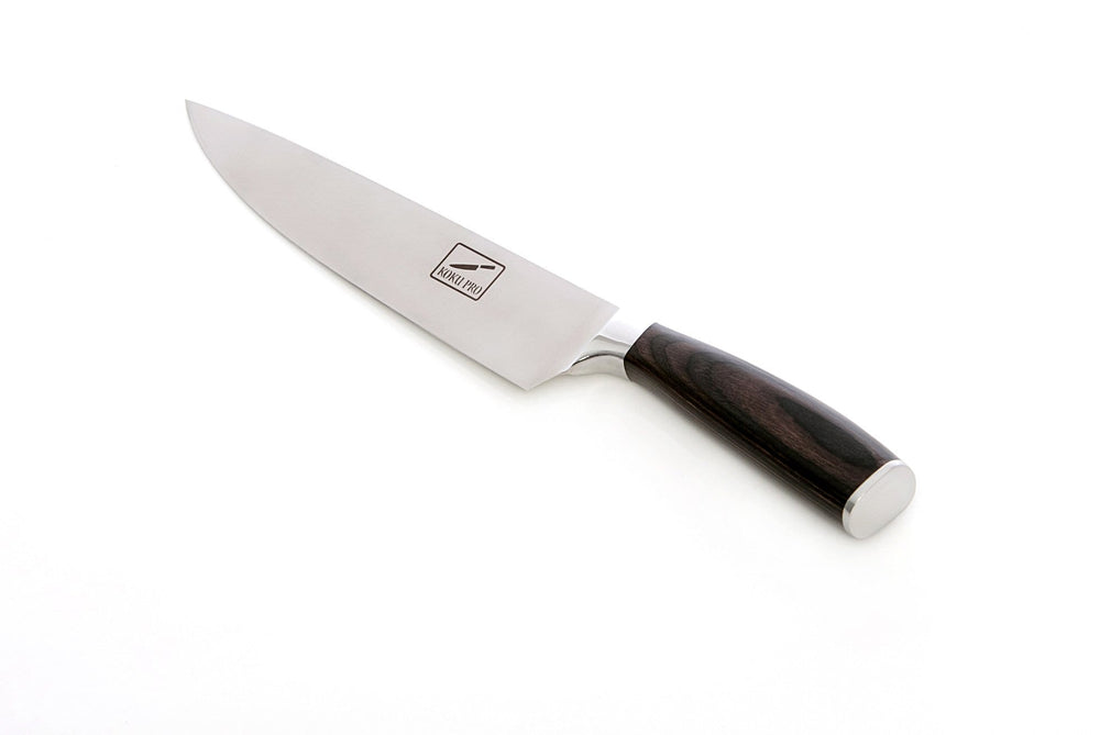 Japanese Knife - Pro 8” Sharp Chef Knife - High Carbon Stainless Steel Kitchen Knife - Includes, Knife Sharpener, 2 Kevlar Gloves (Cut-Resistant ), Storage Box