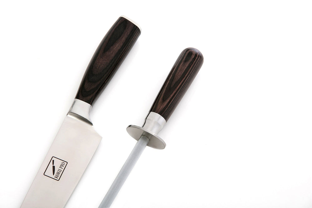 Japanese Knife - Pro 8” Sharp Chef Knife - High Carbon Stainless Steel Kitchen Knife - Includes, Knife Sharpener, 2 Kevlar Gloves (Cut-Resistant ), Storage Box