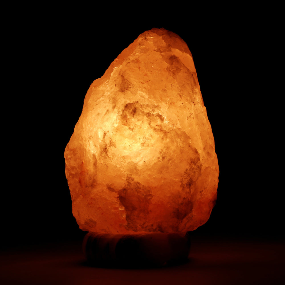Himalayan Rock Salt Natural Crystal Lamp, 9.5 Inches Tall - Soft Calm Therapeutic Light - Naturally Formed Salt Crystal Design On Onyx Marble Base - Tibetan Evaporated Rock Lamps - , Dark Orange Hue