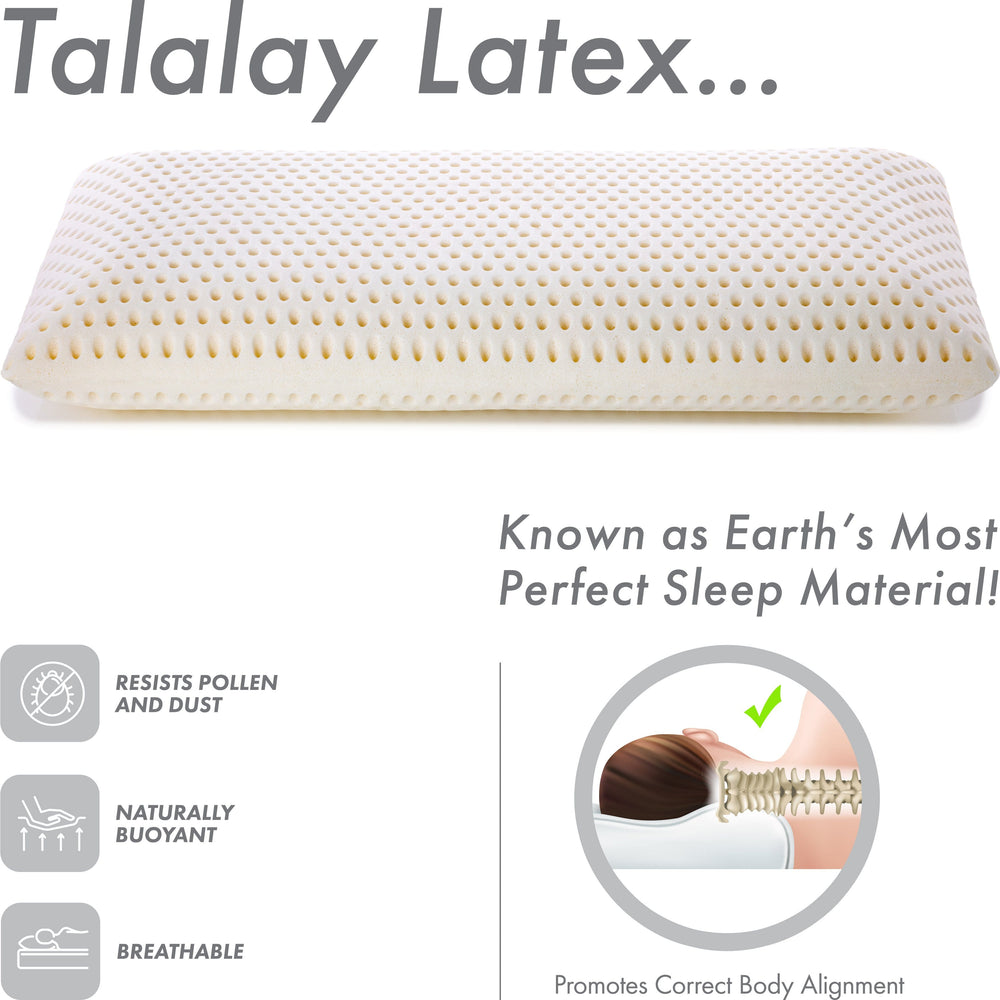 Talalay Latex Bed Pillow With 100% Cotton Breathable Cover - Talalay Latex is a Buoyant Natural Material With Soothing Properties That Relieve Pressure on Muscles so Aches and Pains Melt Away