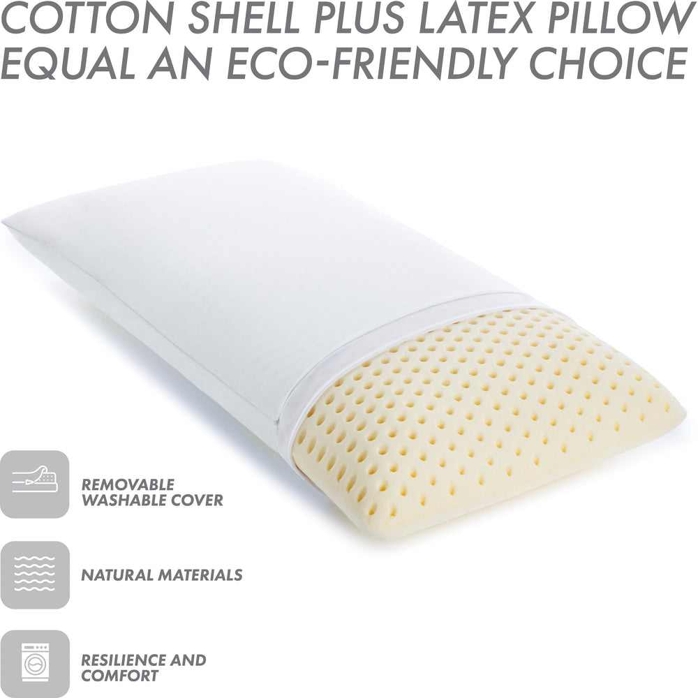 Talalay Latex Bed Pillow With 100% Cotton Breathable Cover - Talalay Latex is a Buoyant Natural Material With Soothing Properties That Relieve Pressure on Muscles so Aches and Pains Melt Away