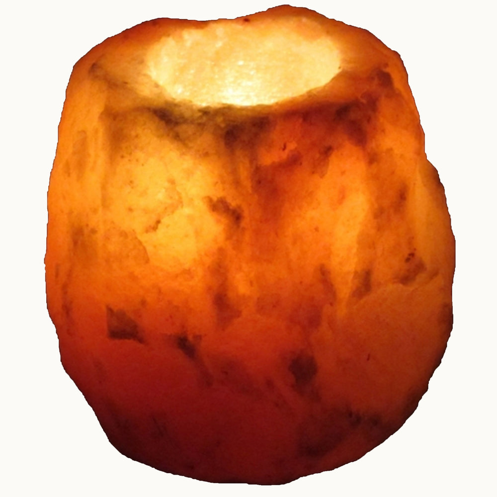 Himalayan Rock Salt Natural Crystal Candleholder, Soft Calm Therapeutic Candle Light - Unique Naturally Formed Salt Crystal Handcrafted Design - Candleholder, Dark Orange Hue