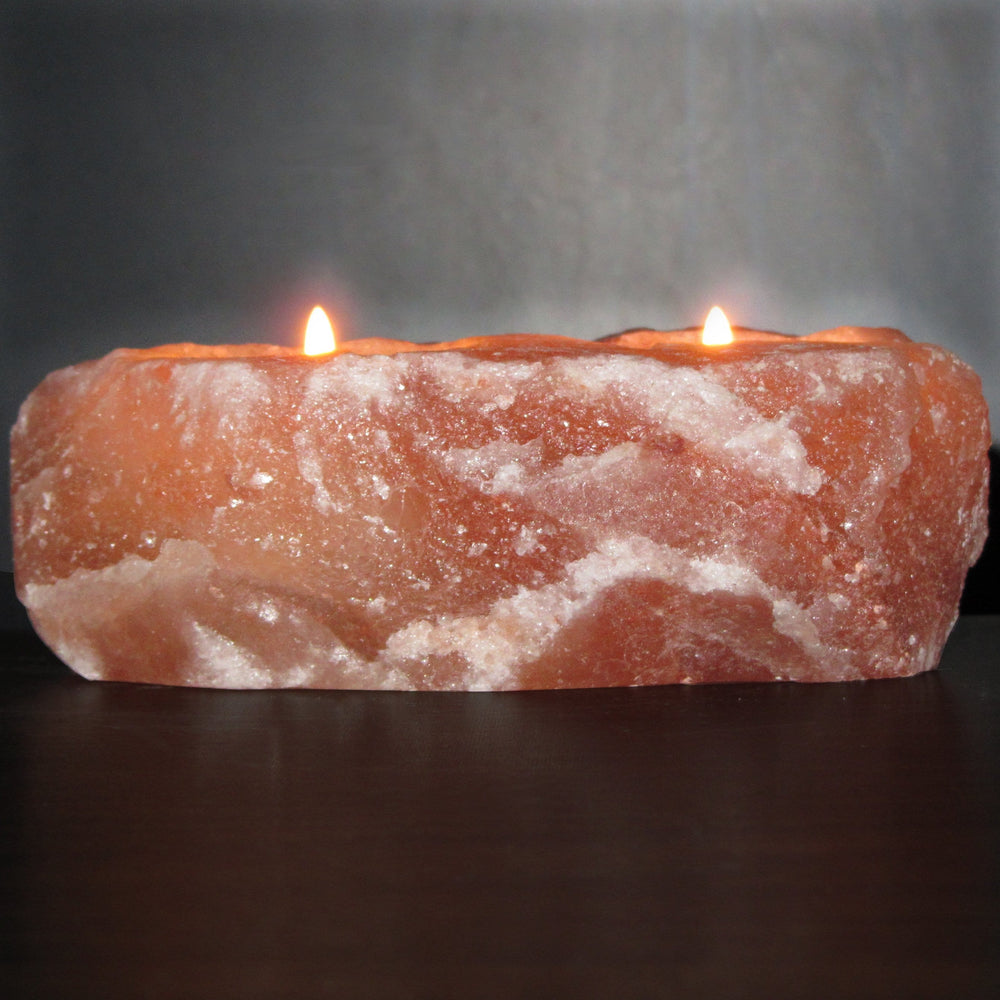 Himalayan Rock Salt Natural Crystal Candleholder, Soft Calm Therapeutic Candle Light - Unique Naturally Formed Salt Crystal Handcrafted Design - Candleholder, Dark Orange Hue