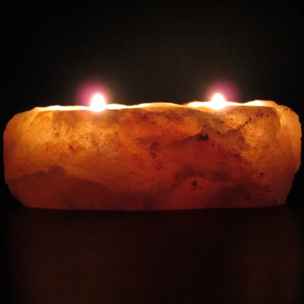 Himalayan Rock Salt Natural Crystal Candleholder, Soft Calm Therapeutic Candle Light - Unique Naturally Formed Salt Crystal Handcrafted Design - Candleholder, Dark Orange Hue