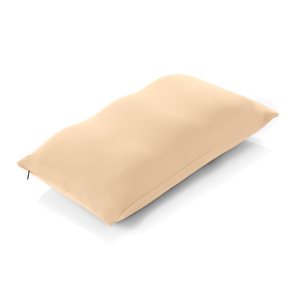 Premium Microbead Bed Pillow, Large Extra Fluffy But Supportive - Ultra Comfortable Sleep with Silk Like Anti Aging Cover 85% spandex/ 15% nylon Breathable, Cooling Barely Beige