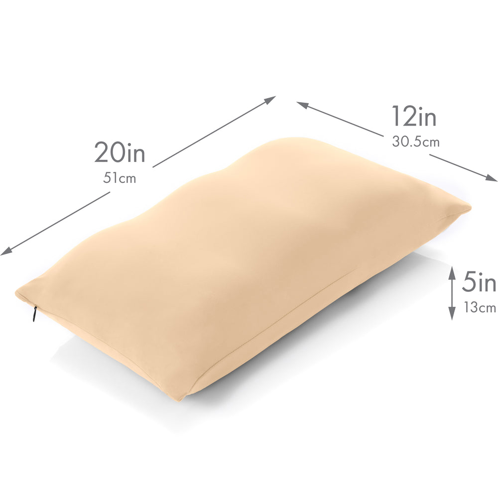 Premium Microbead Bed Pillow, Large Extra Fluffy But Supportive - Ultra Comfortable Sleep with Silk Like Anti Aging Cover 85% spandex/ 15% nylon Breathable, Cooling Barely Beige