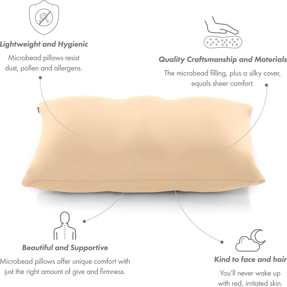 Premium Microbead Bed Pillow, X-Large Extra Fluffy But Supportive - Ultra Comfortable Sleep with Silk Like Anti Aging Cover 85% spandex/ 15% nylon Breathable, Cooling Stone Gray