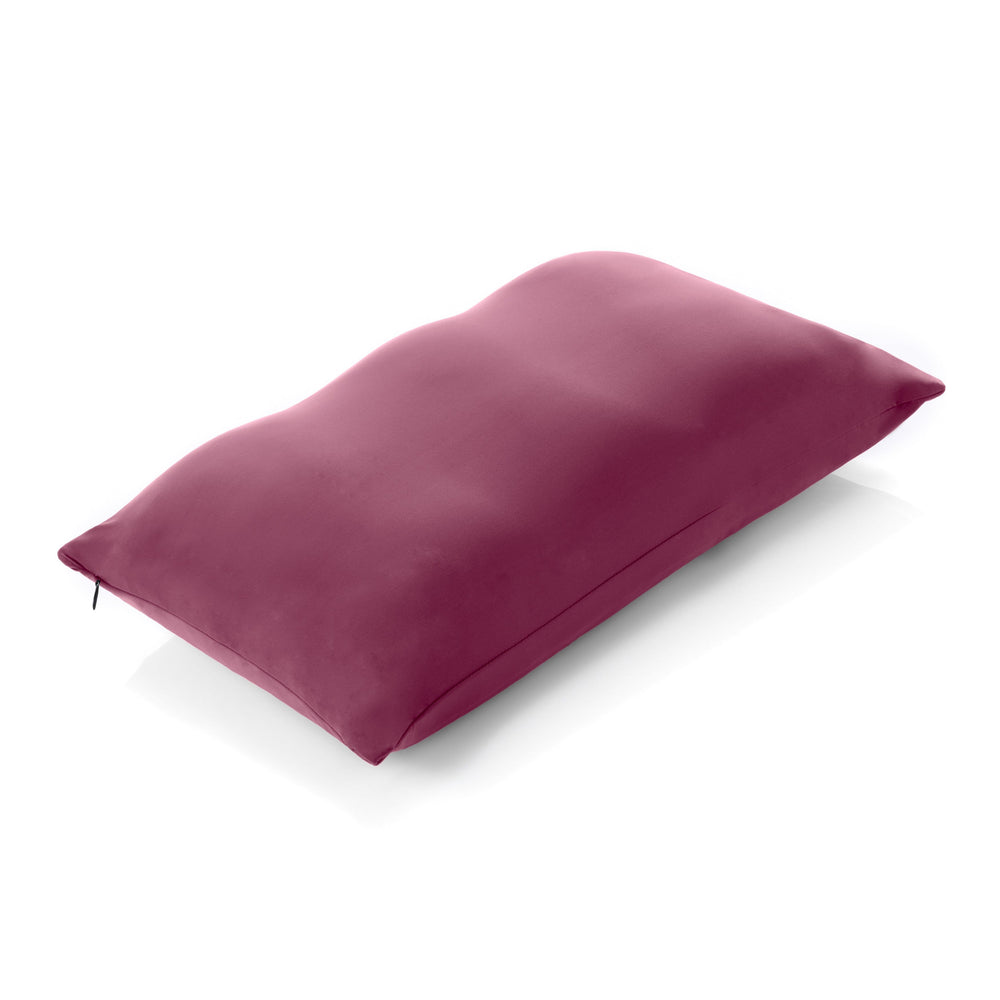 Premium Microbead Bed Pillow, Small Extra Fluffy But Supportive - Ultra Comfortable Sleep with Silk Like Anti Aging Cover 85% spandex/ 15% nylon Breathable, Cooling Burgundy Merlot