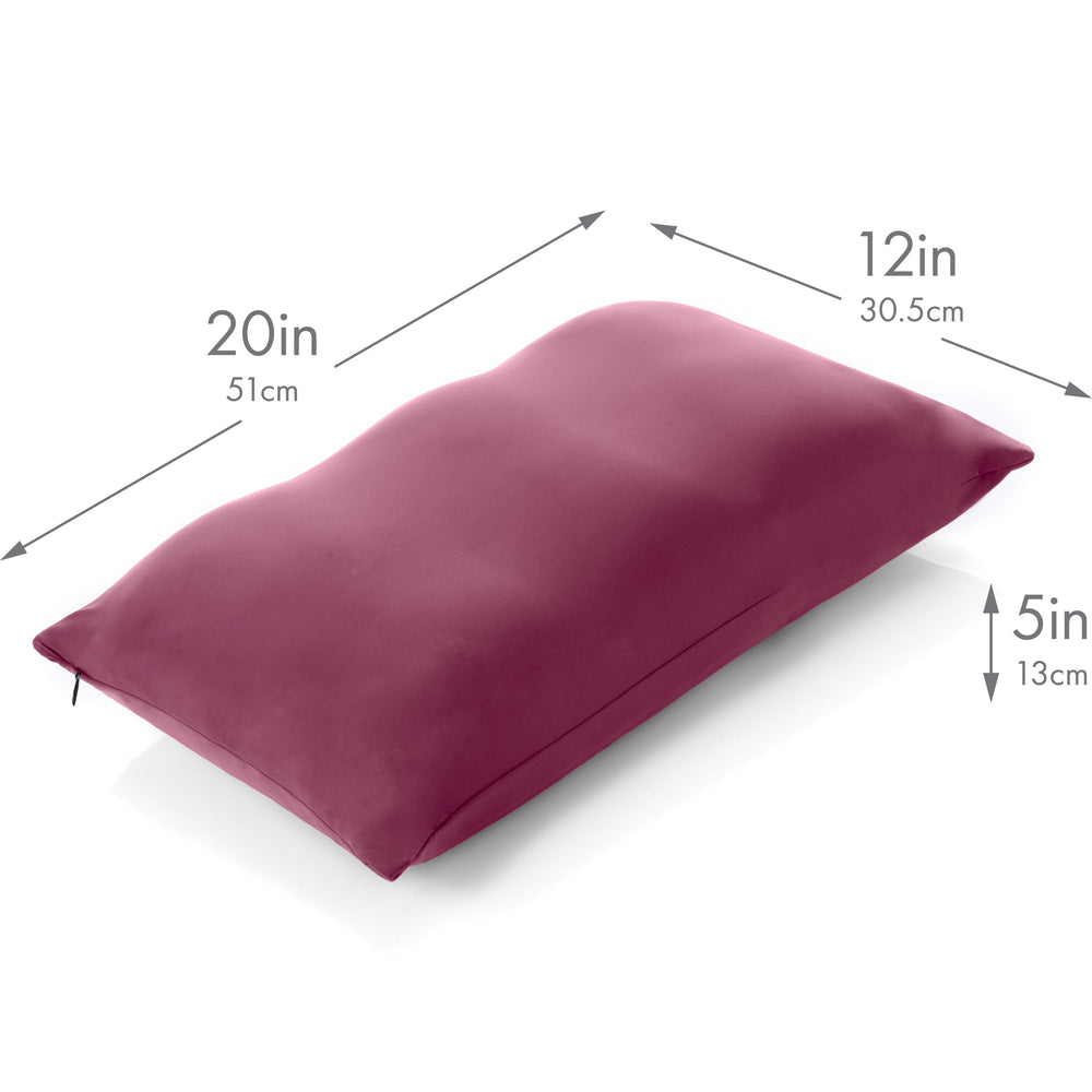 Premium Microbead Bed Pillow, Small Extra Fluffy But Supportive - Ultra Comfortable Sleep with Silk Like Anti Aging Cover 85% spandex/ 15% nylon Breathable, Cooling Burgundy Merlot