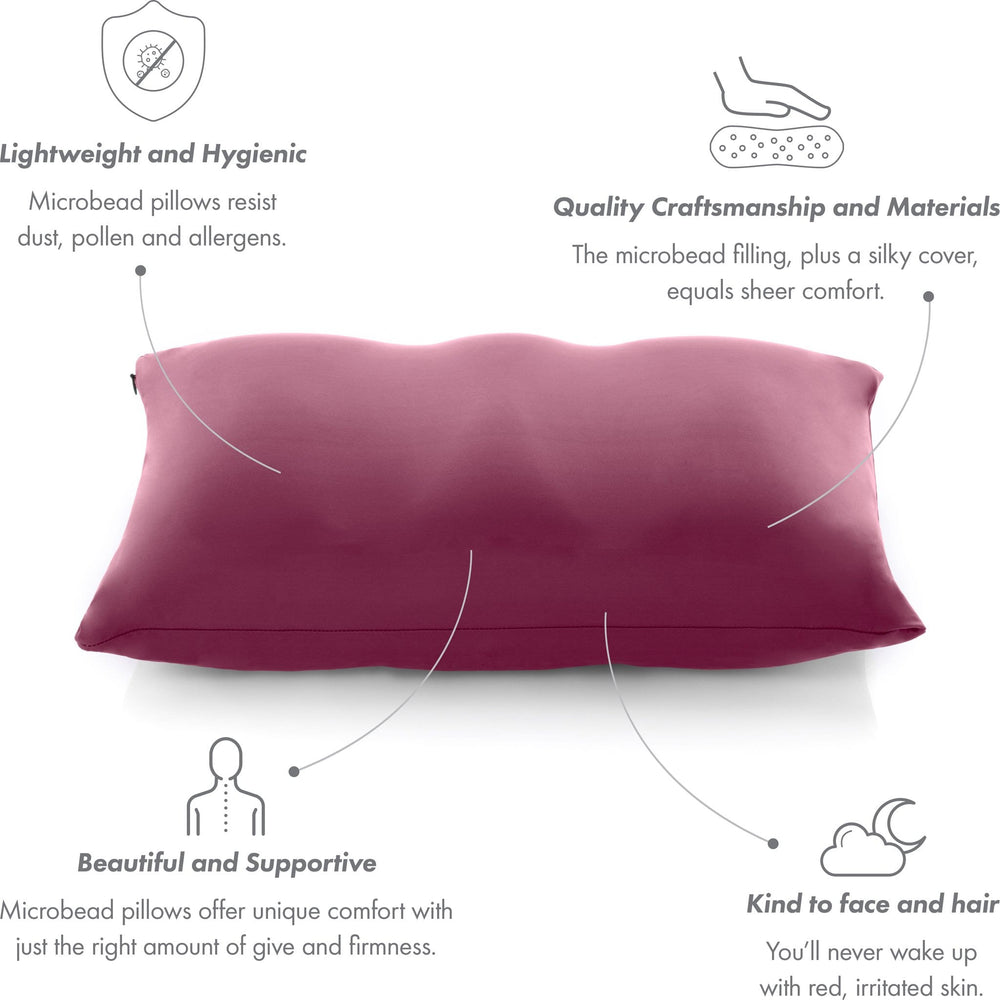 Premium Microbead Bed Pillow, Large Extra Fluffy But Supportive - Ultra Comfortable Sleep with Silk Like Anti Aging Cover 85% spandex/ 15% nylon Breathable, Cooling Stone Gray