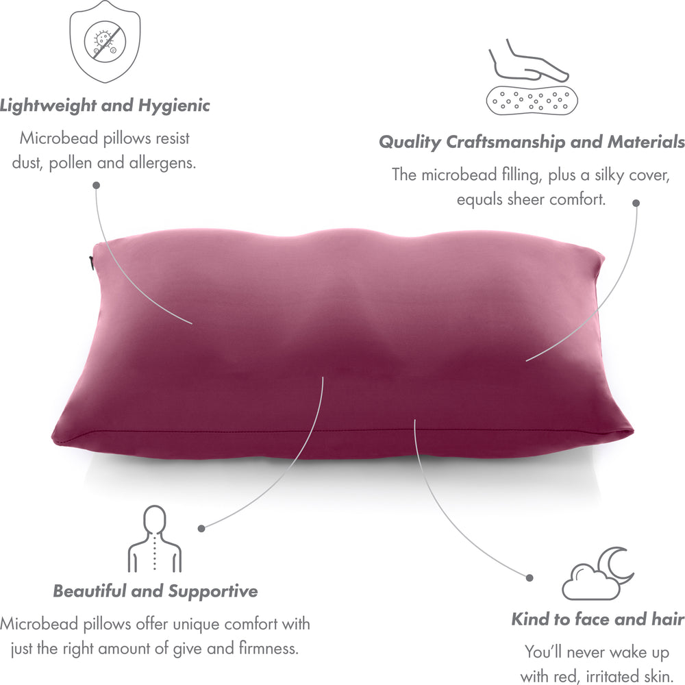 Premium Microbead Bed Pillow, Large Extra Fluffy But Supportive - Ultra Comfortable Sleep with Silk Like Anti Aging Cover 85% spandex/ 15% nylon Breathable, Cooling Barely Beige