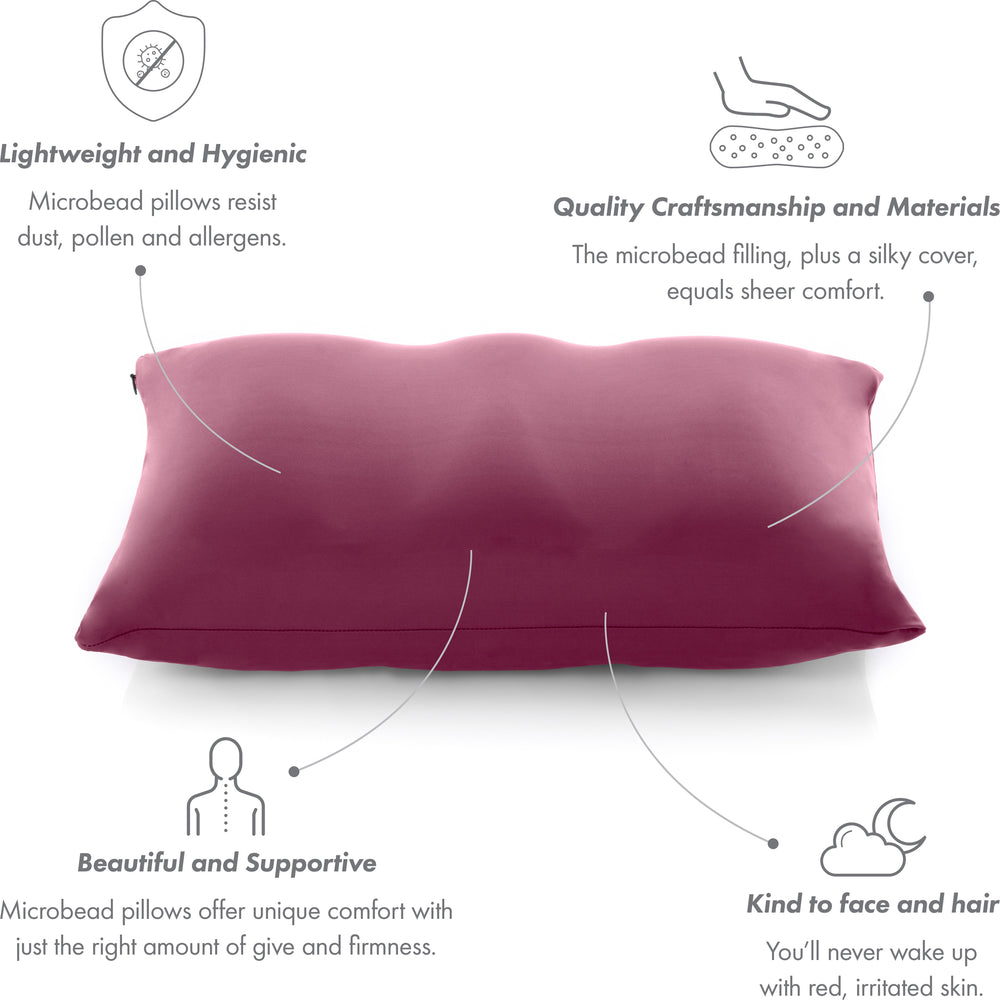 Cover Only for Premium Microbead Bed Pillow, X-Large Extra Smooth  - Ultra Comfortable Sleep with Silk Like Anti Aging Cover 85% spandex/ 15% nylon Breathable, Cooling Burgundy Merlot