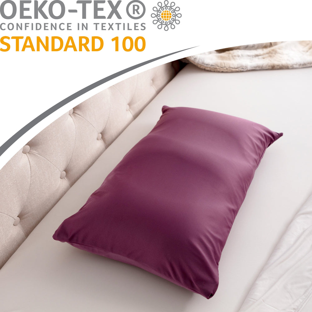 Premium Microbead Bed Pillow, Small Extra Fluffy But Supportive - Ultra Comfortable Sleep with Silk Like Anti Aging Cover 85% spandex/ 15% nylon Breathable, Cooling Burgundy Merlot
