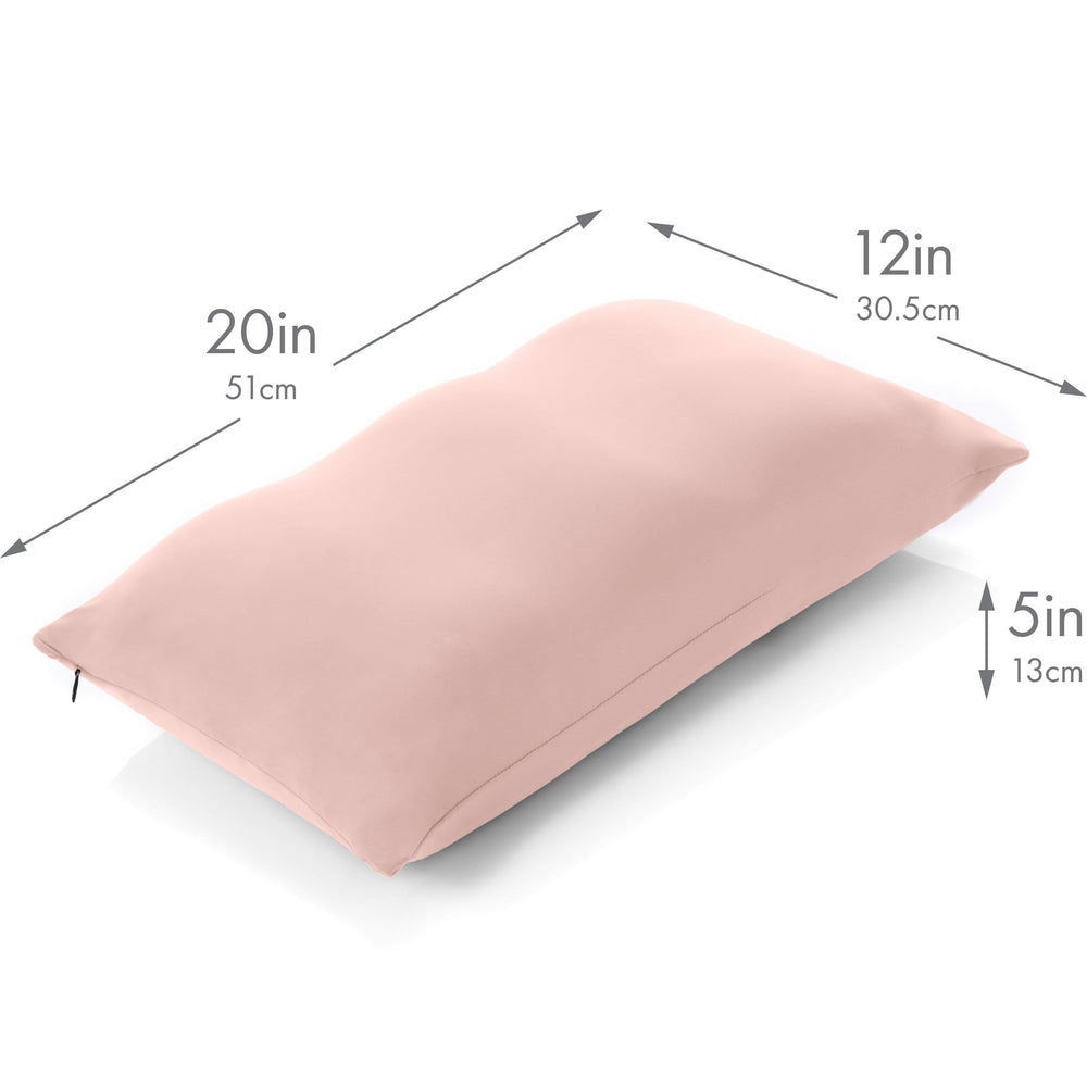 Premium Microbead Bed Pillow, Small Extra Fluffy But Supportive - Ultra Comfortable Sleep with Silk Like Anti Aging Cover 85% spandex/ 15% nylon Breathable, Cooling Cream Peach