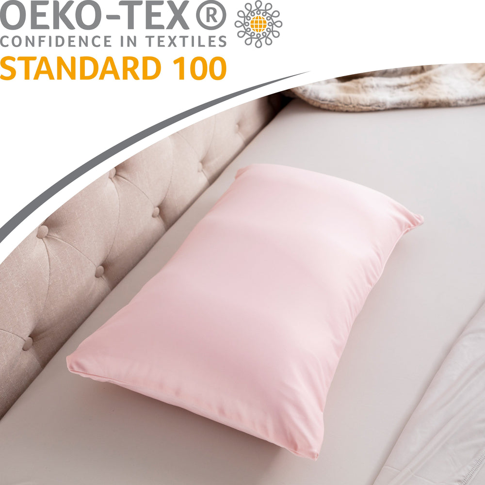 Premium Microbead Bed Pillow, Small Extra Fluffy But Supportive - Ultra Comfortable Sleep with Silk Like Anti Aging Cover 85% spandex/ 15% nylon Breathable, Cooling Cream Peach