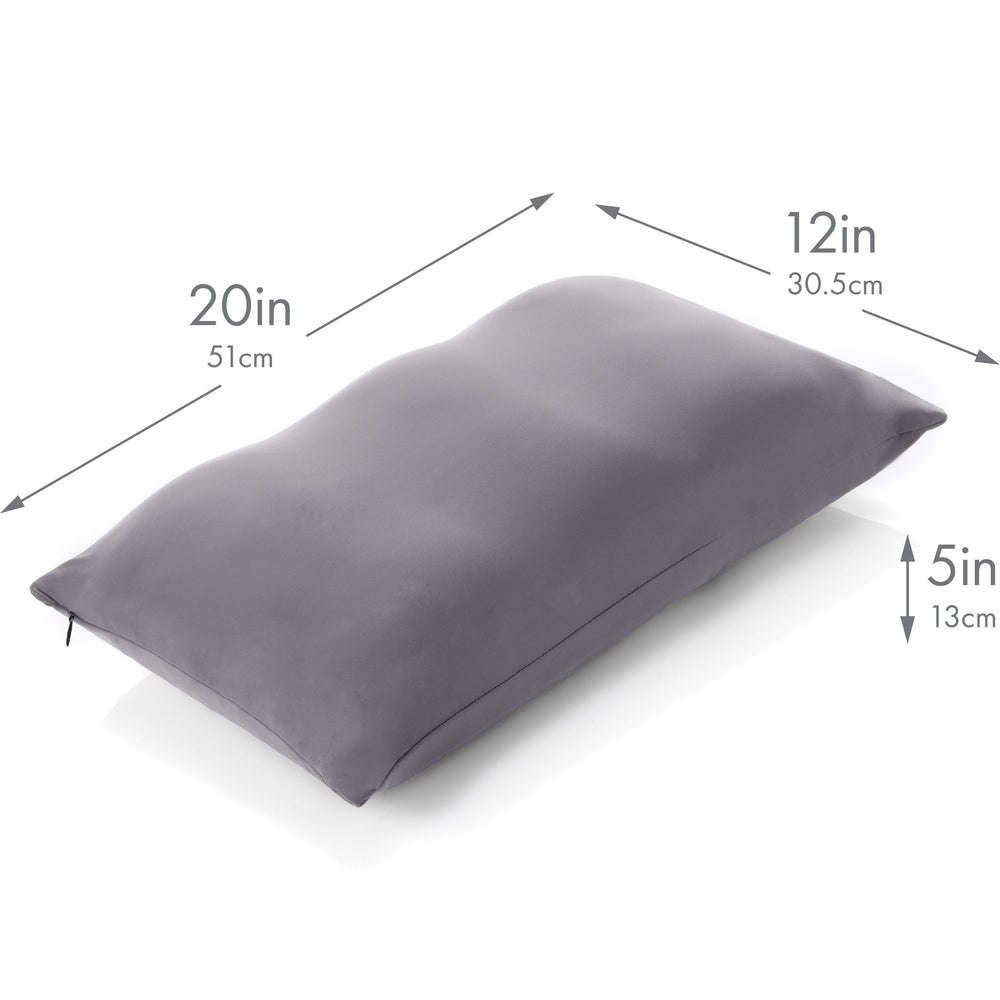 Premium Microbead Bed Pillow, Small Extra Fluffy But Supportive - Ultra Comfortable Sleep with Silk Like Anti Aging Cover 85% spandex/ 15% nylon Breathable, Cooling Dark Grey