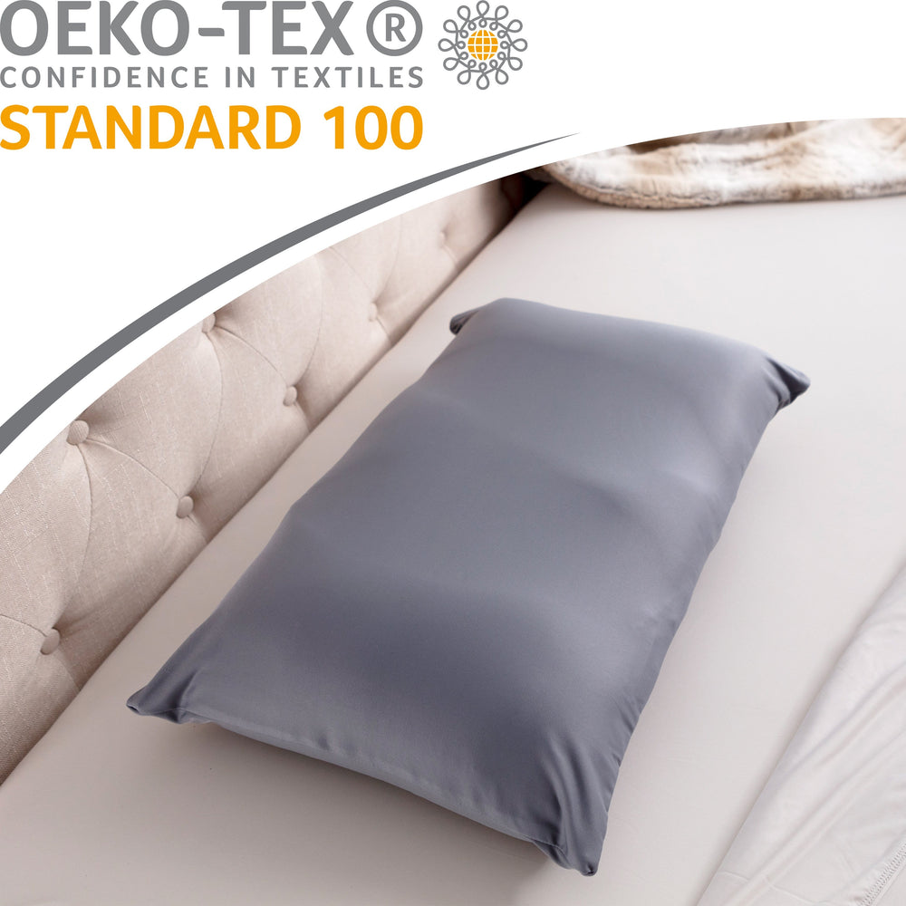 Premium Microbead Bed Pillow, Small Extra Fluffy But Supportive - Ultra Comfortable Sleep with Silk Like Anti Aging Cover 85% spandex/ 15% nylon Breathable, Cooling Dark Grey