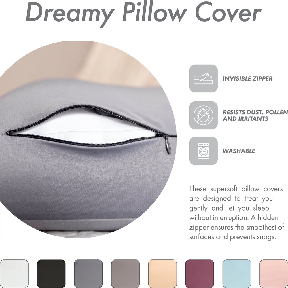 Premium Microbead Bed Pillow, Small Extra Fluffy But Supportive - Ultra Comfortable Sleep with Silk Like Anti Aging Cover 85% spandex/ 15% nylon Breathable, Cooling Dark Grey