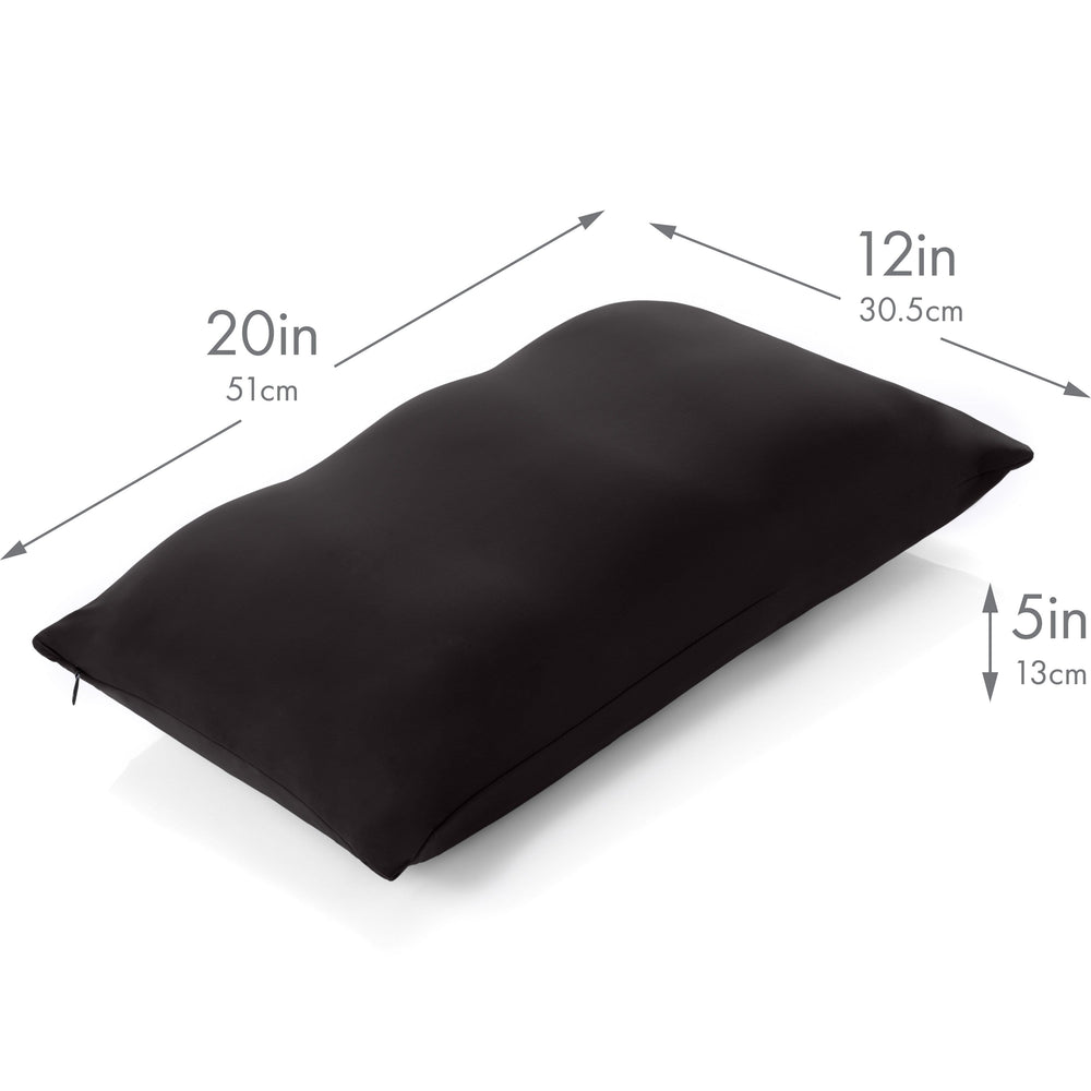 Premium Microbead Bed Pillow, Small Extra Fluffy But Supportive - Ultra Comfortable Sleep with Silk Like Anti Aging Cover 85% spandex/ 15% nylon Breathable, Cooling Matte Black