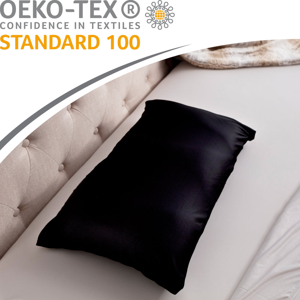 Premium Microbead Bed Pillow, Small Extra Fluffy But Supportive - Ultra Comfortable Sleep with Silk Like Anti Aging Cover 85% spandex/ 15% nylon Breathable, Cooling Matte Black