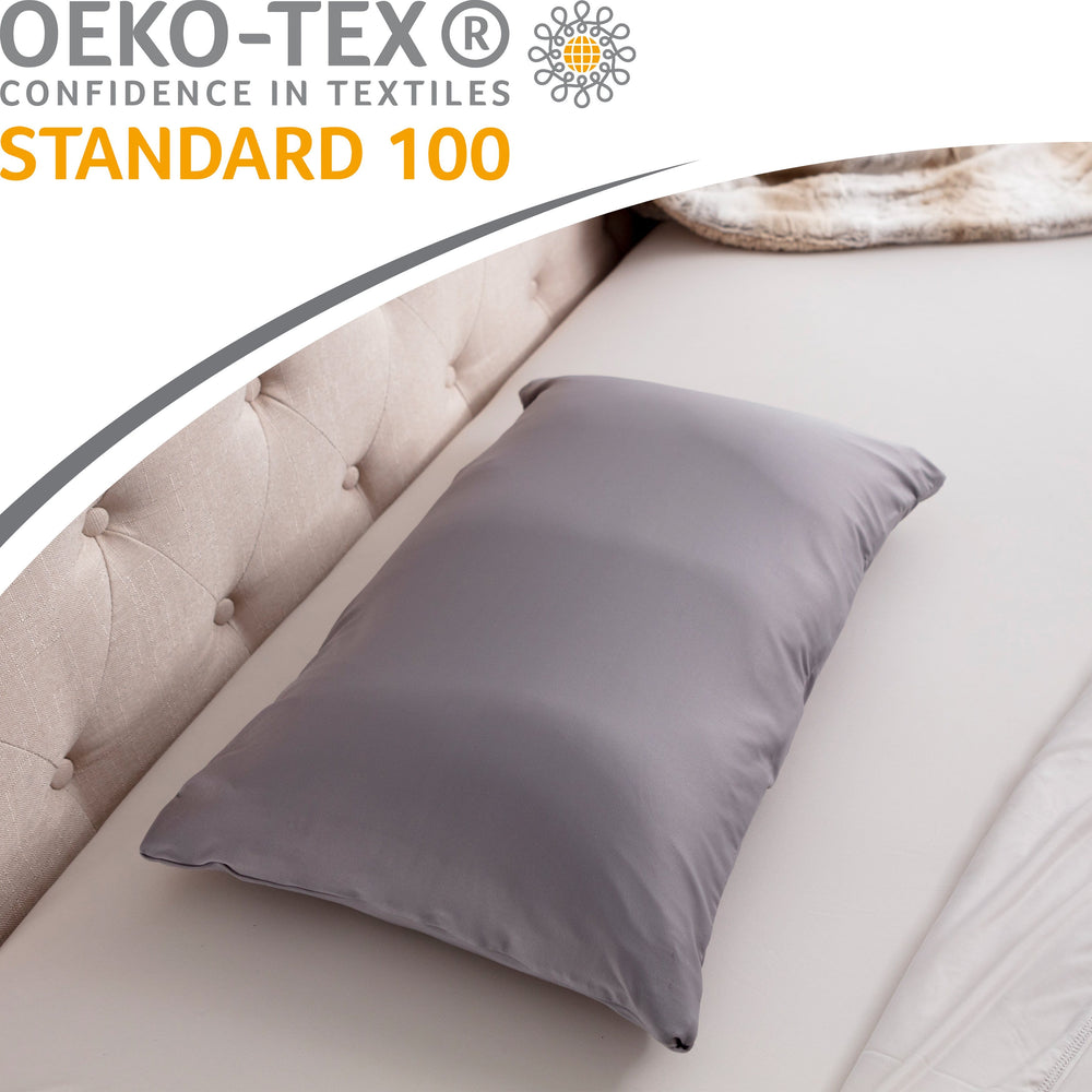 Premium Microbead Bed Pillow, Small Extra Fluffy But Supportive - Ultra Comfortable Sleep with Silk Like Anti Aging Cover 85% spandex/ 15% nylon Breathable, Cooling Stone Gray