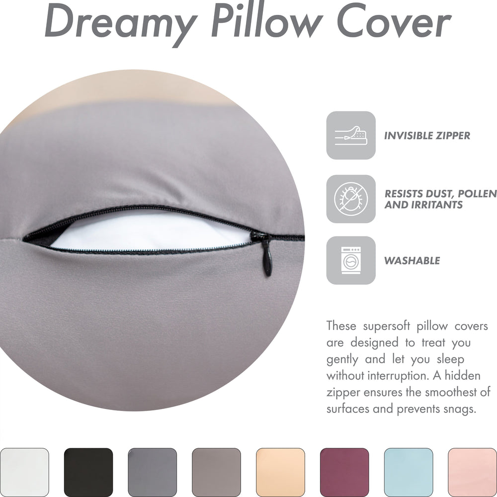 Premium Microbead Bed Pillow, Small Extra Fluffy But Supportive - Ultra Comfortable Sleep with Silk Like Anti Aging Cover 85% spandex/ 15% nylon Breathable, Cooling Stone Gray