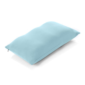 Premium Microbead Bed Pillow, Small Extra Fluffy But Supportive - Ultra Comfortable Sleep with Silk Like Anti Aging Cover 85% spandex/ 15% nylon Breathable, Cooling Sweet Baby Blue