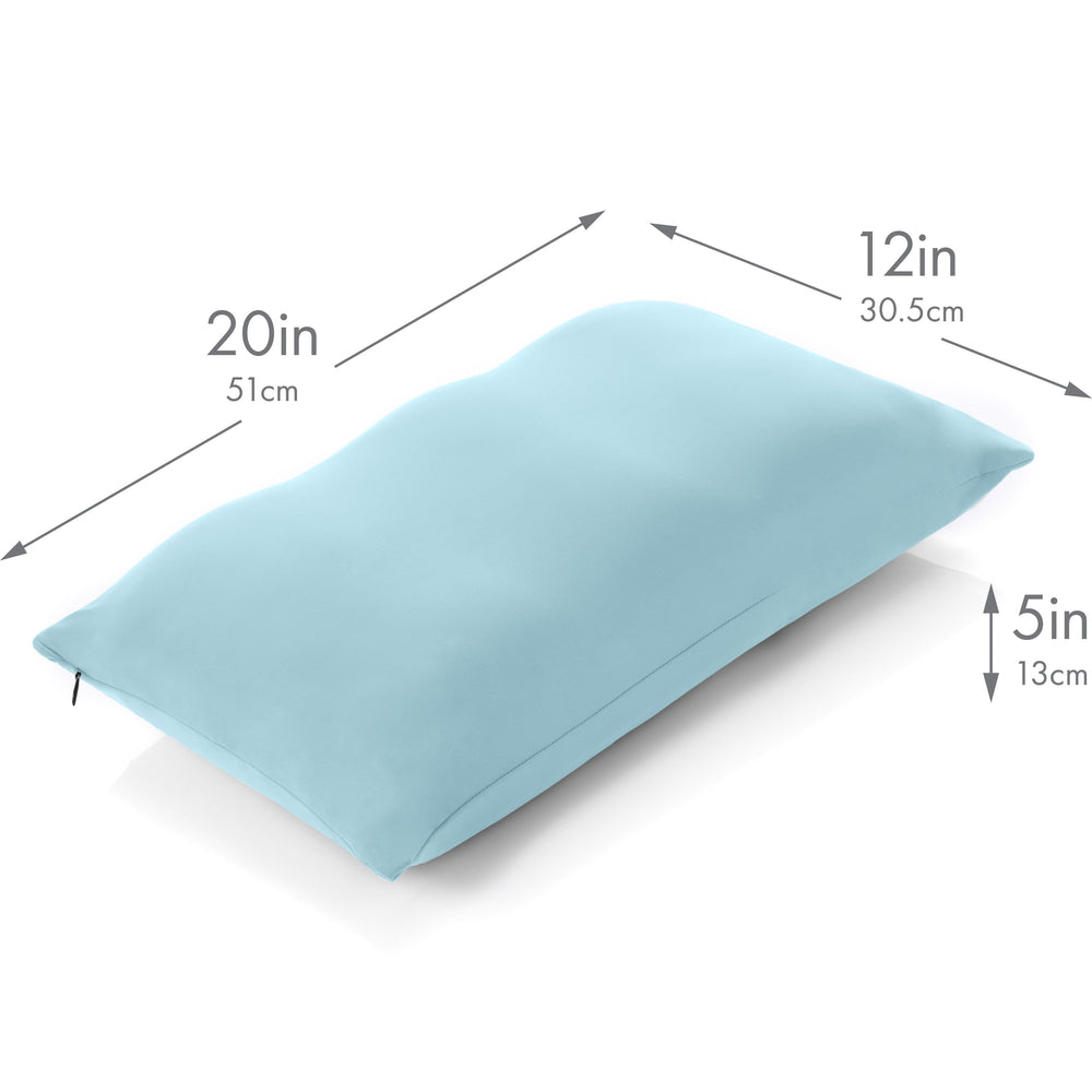 Premium Microbead Bed Pillow, Small Extra Fluffy But Supportive - Ultra Comfortable Sleep with Silk Like Anti Aging Cover 85% spandex/ 15% nylon Breathable, Cooling Sweet Baby Blue