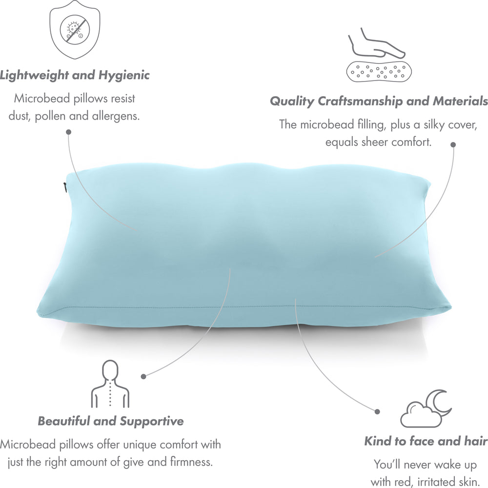 Premium Microbead Bed Pillow, Large Extra Fluffy But Supportive - Ultra Comfortable Sleep with Silk Like Anti Aging Cover 85% spandex/ 15% nylon Breathable, Cooling Barely Beige