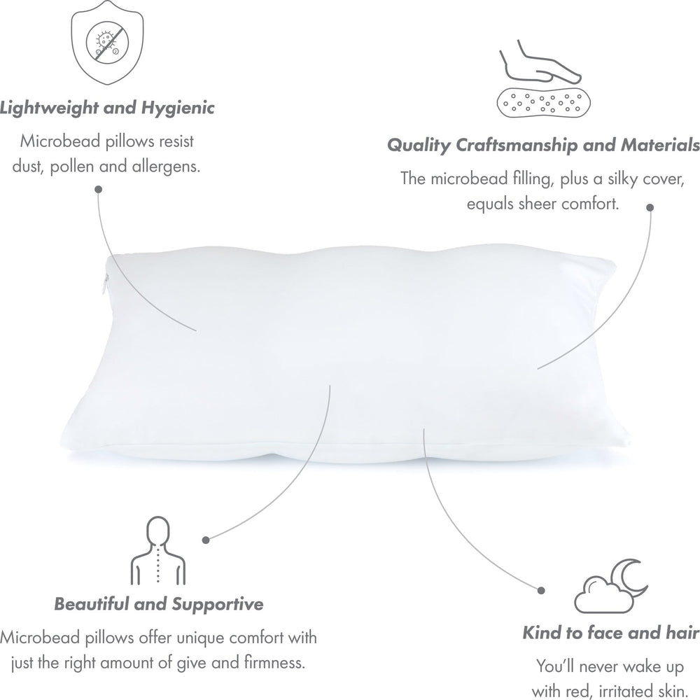 Premium Microbead Bed Pillow, Large Extra Fluffy But Supportive - Ultra Comfortable Sleep with Silk Like Anti Aging Cover 85% spandex/ 15% nylon Breathable, Cooling Stone Gray