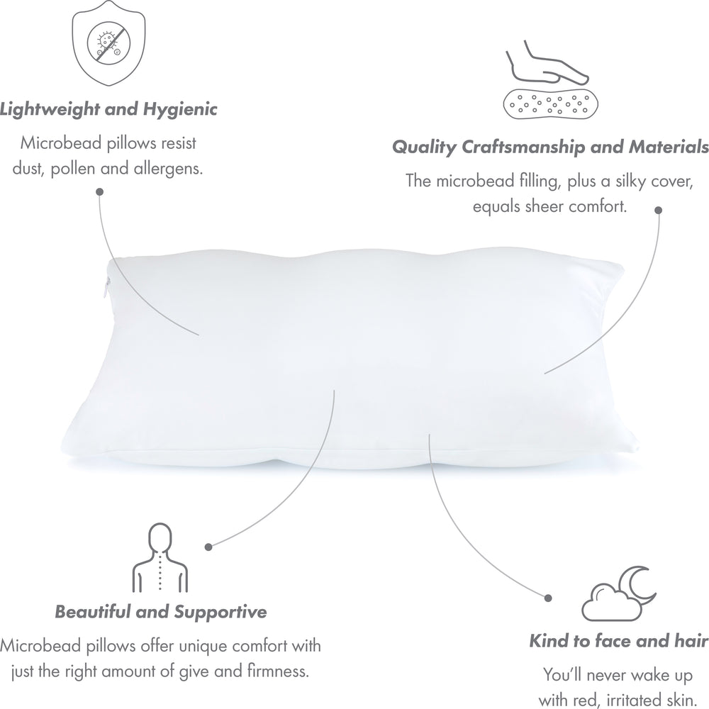 Premium Microbead Bed Pillow, Large Extra Fluffy But Supportive - Ultra Comfortable Sleep with Silk Like Anti Aging Cover 85% spandex/ 15% nylon Breathable, Cooling Barely Beige