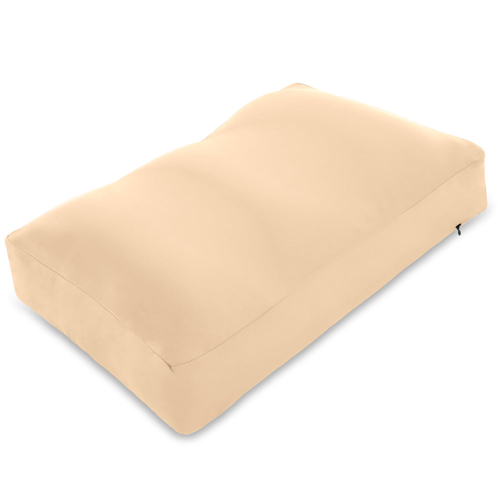 Premium Microbead Bed Pillow, Large Extra Fluffy But Supportive - Ultra Comfortable Sleep with Silk Like Anti Aging Cover 85% spandex/ 15% nylon Breathable, Cooling Barely Beige