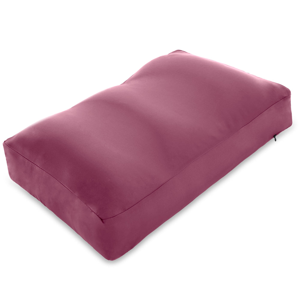 Premium Microbead Bed Pillow, Large Extra Fluffy But Supportive - Ultra Comfortable Sleep with Silk Like Anti Aging Cover 85% spandex/ 15% nylon Breathable, Cooling Burgundy Merlot