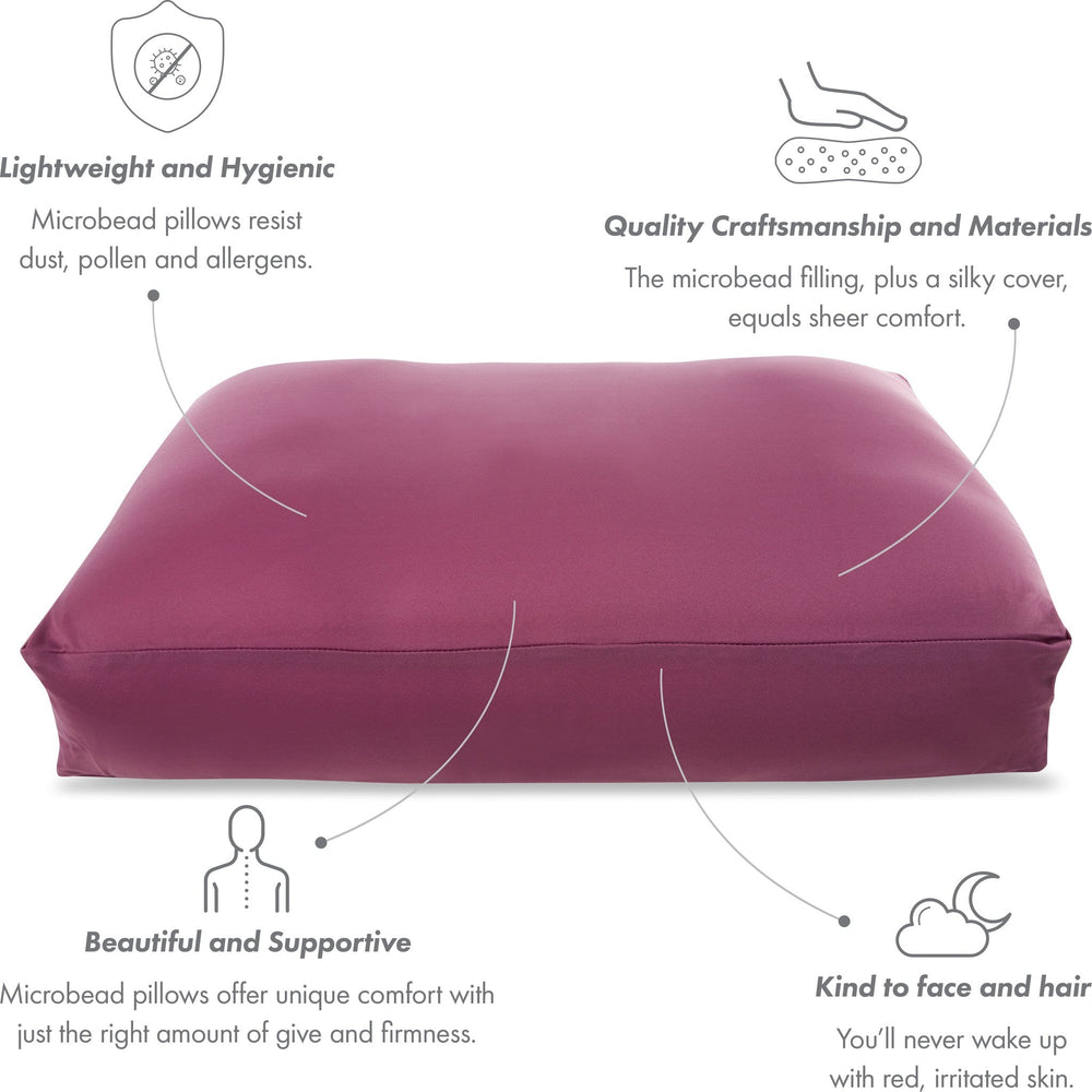 Premium Microbead Bed Pillow, Large Extra Fluffy But Supportive - Ultra Comfortable Sleep with Silk Like Anti Aging Cover 85% spandex/ 15% nylon Breathable, Cooling Stone Gray