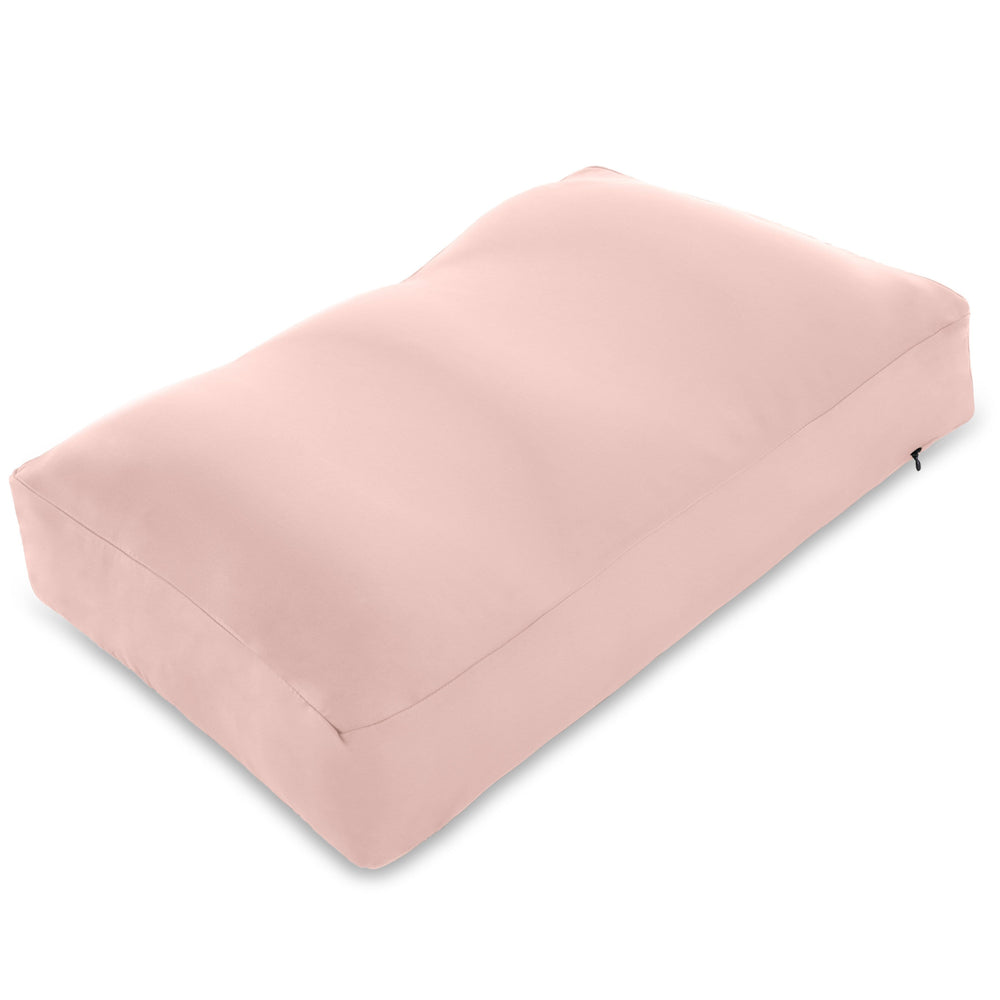 Premium Microbead Bed Pillow, Large Extra Fluffy But Supportive - Ultra Comfortable Sleep with Silk Like Anti Aging Cover 85% spandex/ 15% nylon Breathable, Cooling Cream Peach