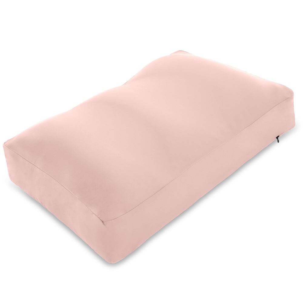 Premium Microbead Bed Pillow, Large Extra Fluffy But Supportive - Ultra Comfortable Sleep with Silk Like Anti Aging Cover 85% spandex/ 15% nylon Breathable, Cooling Barely Beige