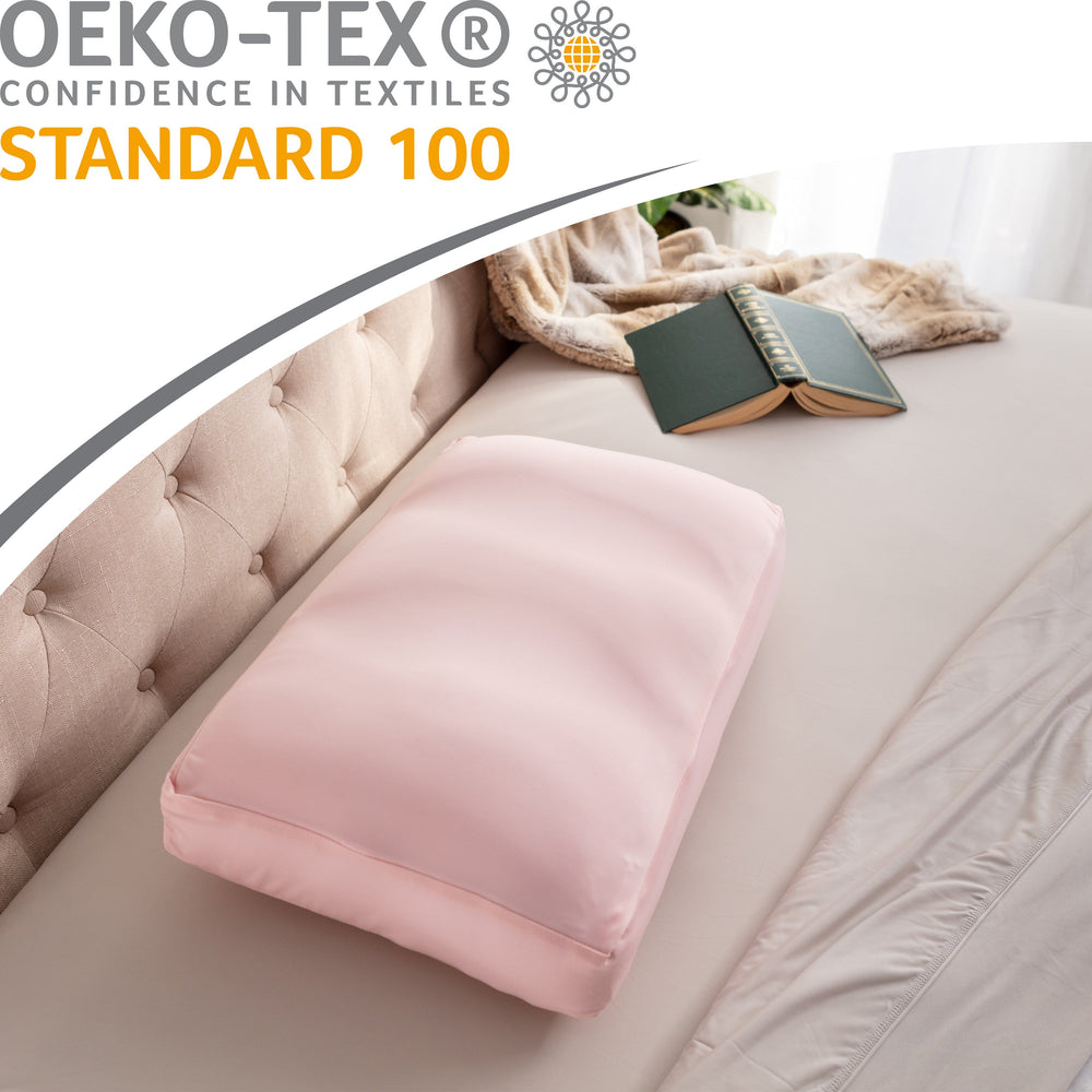 Premium Microbead Bed Pillow, Large Extra Fluffy But Supportive - Ultra Comfortable Sleep with Silk Like Anti Aging Cover 85% spandex/ 15% nylon Breathable, Cooling Cream Peach