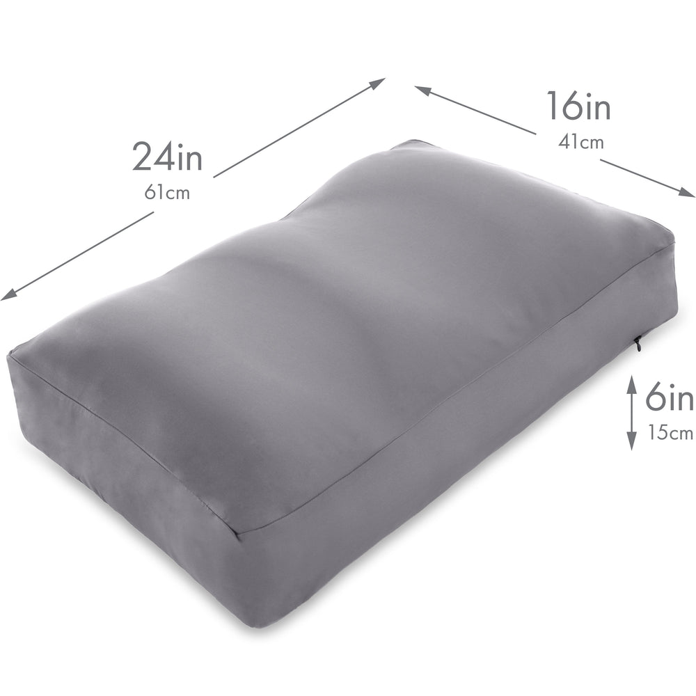 Premium Microbead Bed Pillow, Large Extra Fluffy But Supportive - Ultra Comfortable Sleep with Silk Like Anti Aging Cover 85% spandex/ 15% nylon Breathable, Cooling Dark Grey