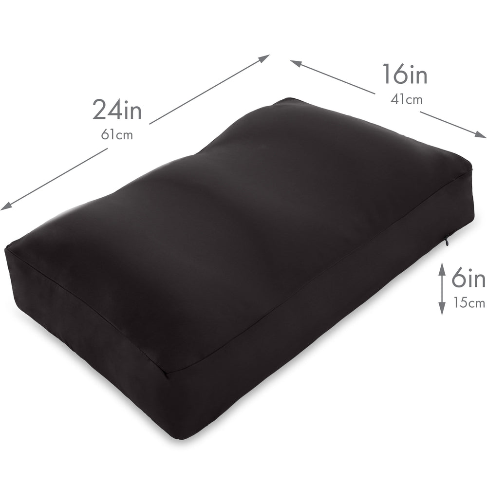 Premium Microbead Bed Pillow, Large Extra Fluffy But Supportive - Ultra Comfortable Sleep with Silk Like Anti Aging Cover 85% spandex/ 15% nylon Breathable, Cooling Matte Black