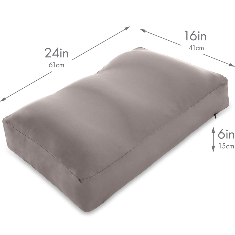 Premium Microbead Bed Pillow, Small Extra Fluffy But Supportive - Ultra Comfortable Sleep with Silk Like Anti Aging Cover 85% spandex/ 15% nylon Breathable, Cooling Barely Beige