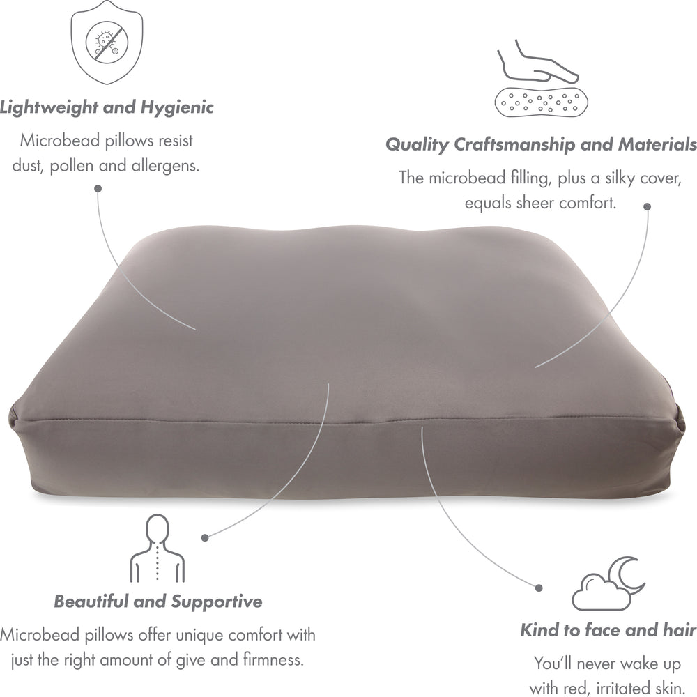 Premium Microbead Bed Pillow, Large Extra Fluffy But Supportive - Ultra Comfortable Sleep with Silk Like Anti Aging Cover 85% spandex/ 15% nylon Breathable, Cooling Barely Beige