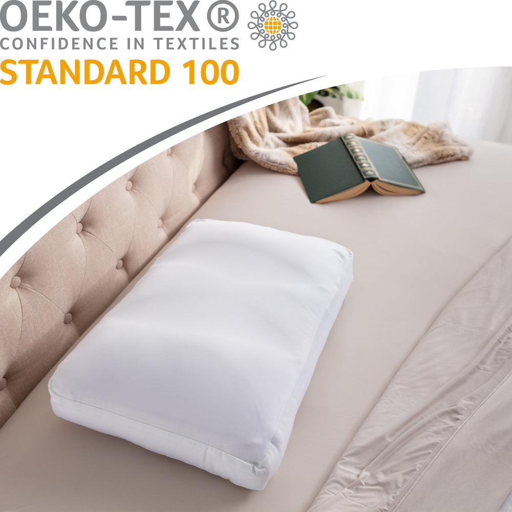 Premium Microbead Bed Pillow, Large Extra Fluffy But Supportive - Ultra Comfortable Sleep with Silk Like Anti Aging Cover 85% spandex/ 15% nylon Breathable, Cooling White
