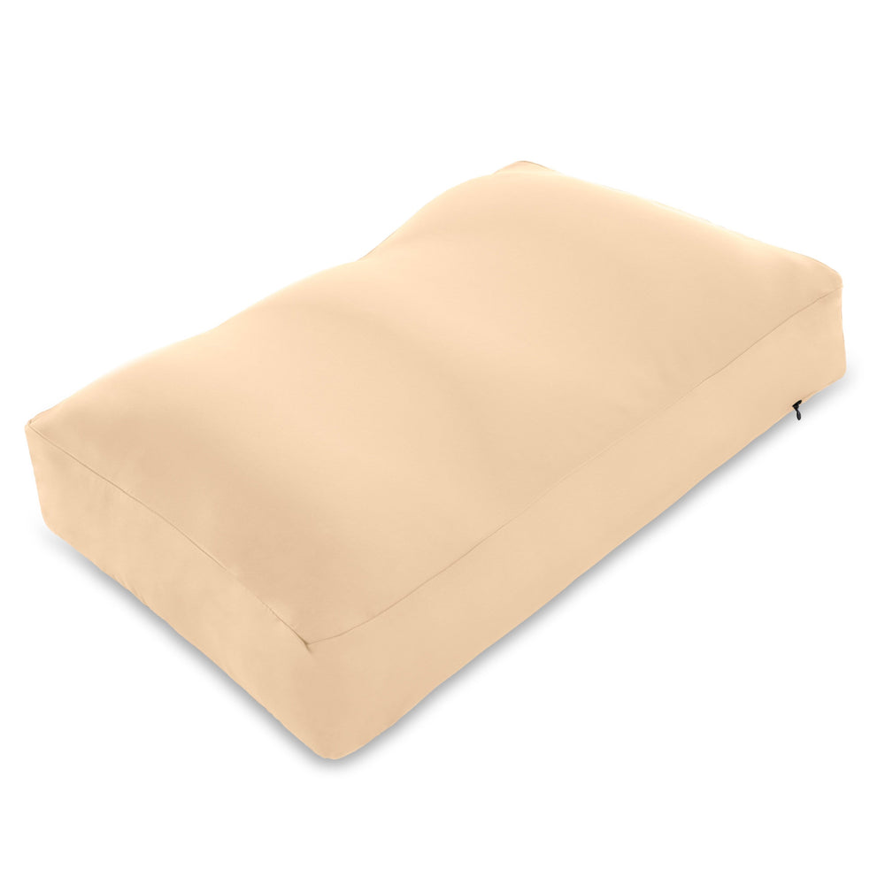 Premium Microbead Bed Pillow, Medium Extra Fluffy But Supportive - Ultra Comfortable Sleep with Silk Like Anti Aging Cover 85% spandex/ 15% nylon Breathable, Cooling Barely Beige