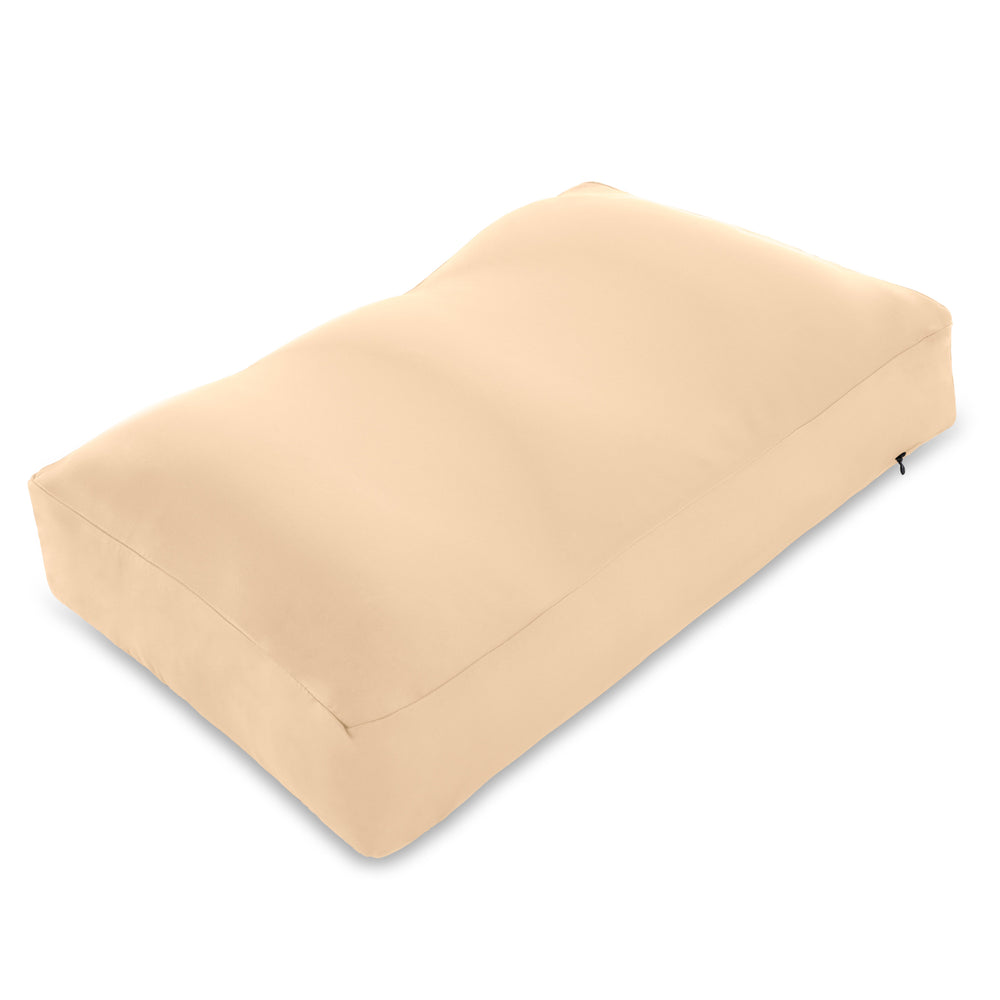 Premium Microbead Bed Pillow, Large Extra Fluffy But Supportive - Ultra Comfortable Sleep with Silk Like Anti Aging Cover 85% spandex/ 15% nylon Breathable, Cooling Barely Beige