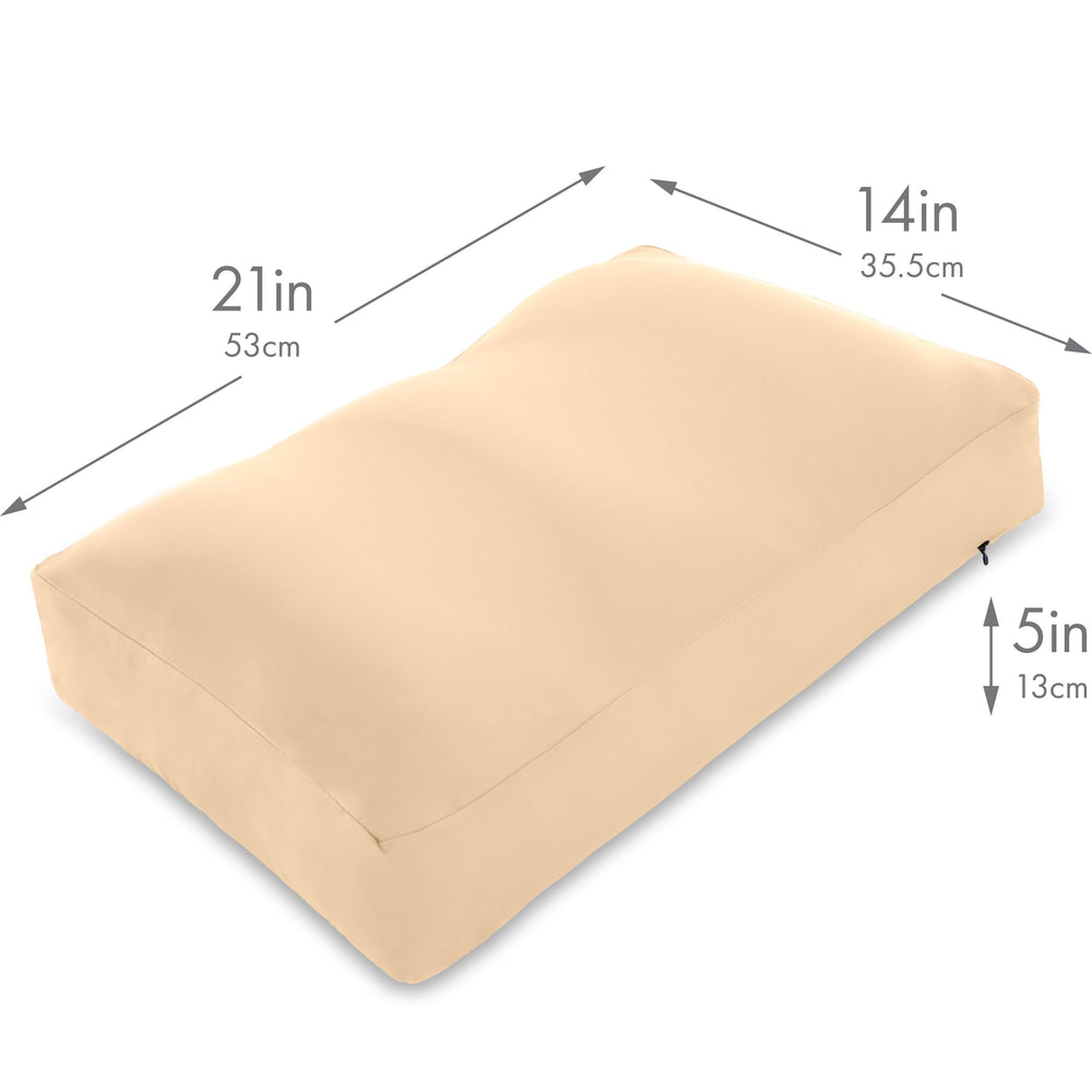 Premium Microbead Bed Pillow, Medium Extra Fluffy But Supportive - Ultra Comfortable Sleep with Silk Like Anti Aging Cover 85% spandex/ 15% nylon Breathable, Cooling Barely Beige