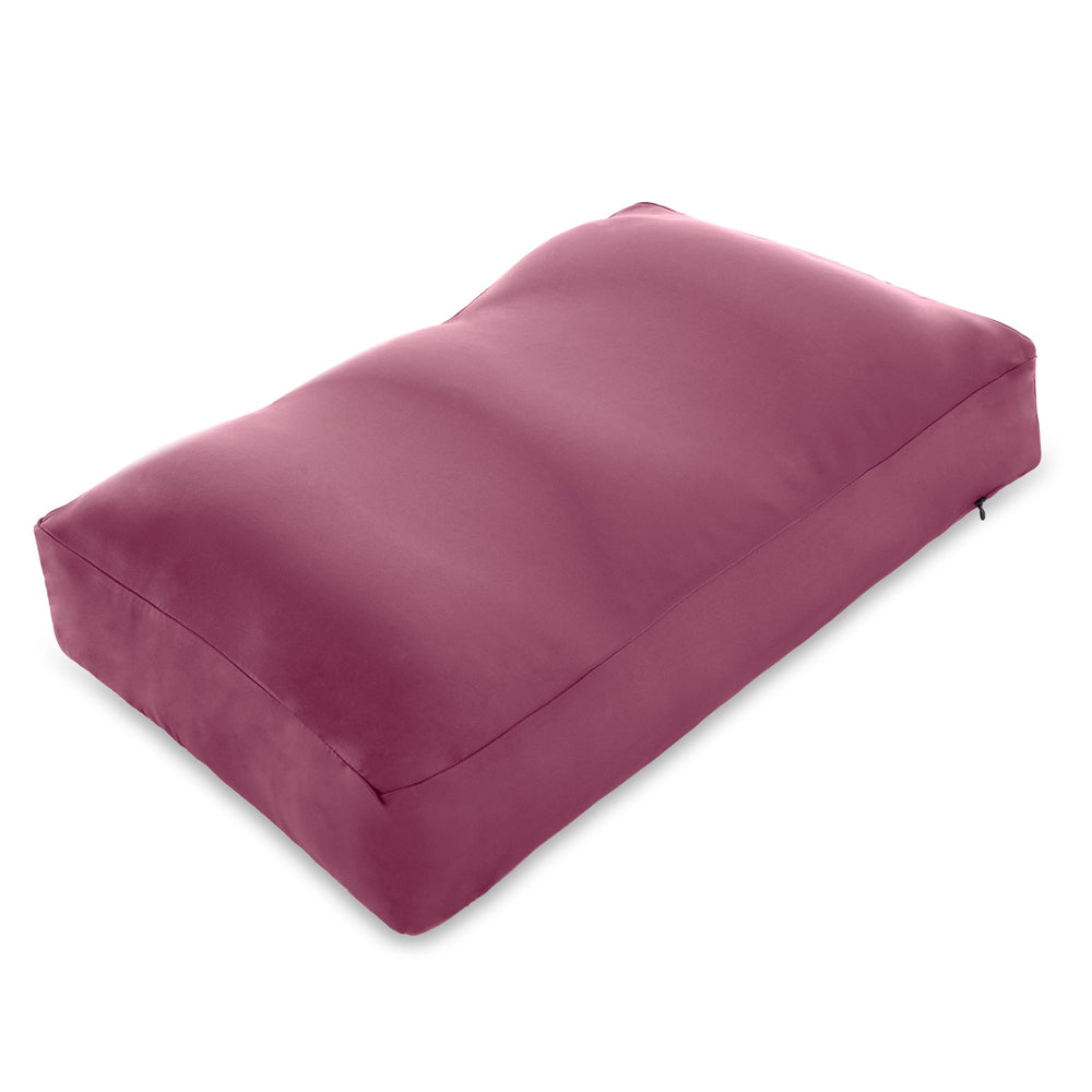 Premium Microbead Bed Pillow, Medium Extra Fluffy But Supportive - Ultra Comfortable Sleep with Silk Like Anti Aging Cover 85% spandex/ 15% nylon Breathable, Cooling Burgundy Merlot