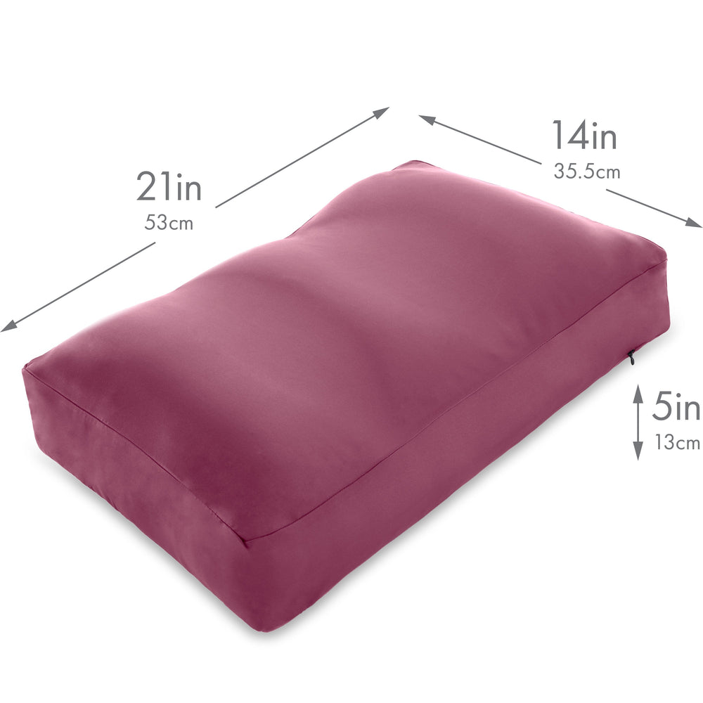 Premium Microbead Bed Pillow, Medium Extra Fluffy But Supportive - Ultra Comfortable Sleep with Silk Like Anti Aging Cover 85% spandex/ 15% nylon Breathable, Cooling Burgundy Merlot