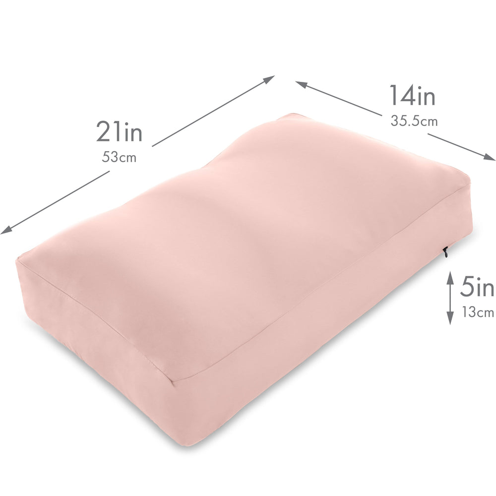 Premium Microbead Bed Pillow, Medium Extra Fluffy But Supportive - Ultra Comfortable Sleep with Silk Like Anti Aging Cover 85% spandex/ 15% nylon Breathable, Cooling Cream Peach