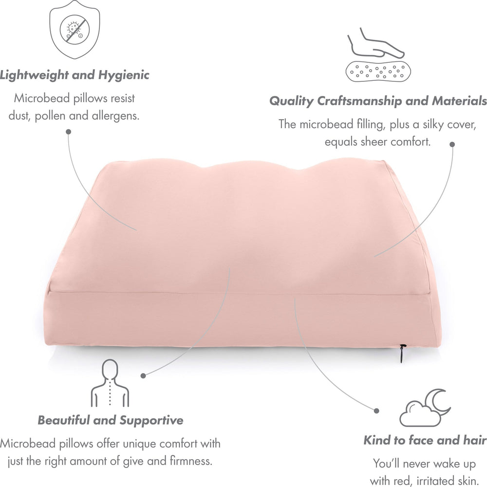 Premium Microbead Bed Pillow, Large Extra Fluffy But Supportive - Ultra Comfortable Sleep with Silk Like Anti Aging Cover 85% spandex/ 15% nylon Breathable, Cooling Stone Gray