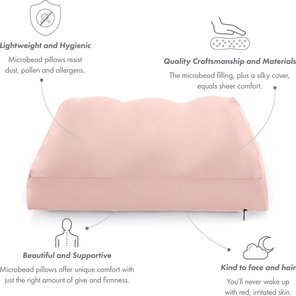 Premium Microbead Bed Pillow, X-Large Extra Fluffy But Supportive - Ultra Comfortable Sleep with Silk Like Anti Aging Cover 85% spandex/ 15% nylon Breathable, Cooling Stone Gray
